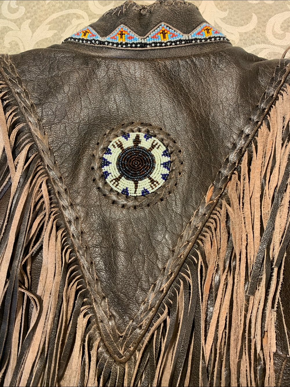 Brown Beaded Fringe Leather fully Lined Jacket with Western Feel - Picture 15 of 15